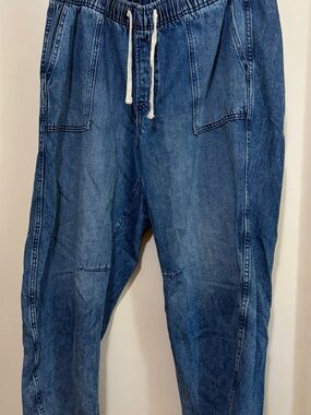 GAP DENIM PULL-ON BARREL JEANS MEDIUM WASH ELASTIC WAIST WOMENS XL